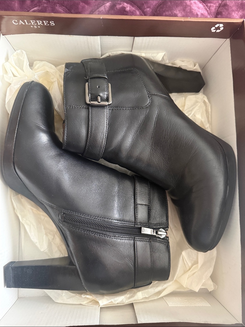 Franco Sarto Black Leather Buckle Ankle Boots
